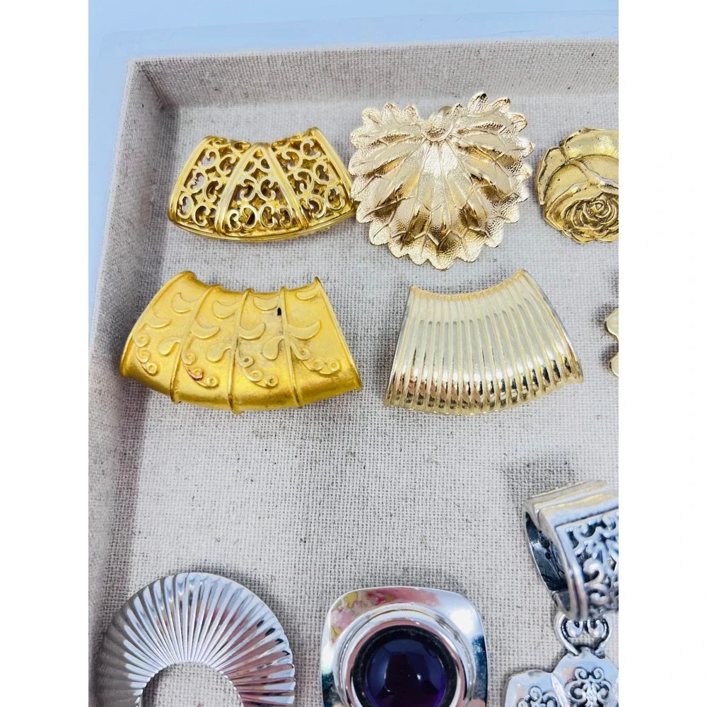 Vintage Gold & Silver Tone Scarf Slide Clip Panda Flamingo Sweater Lot of 23
